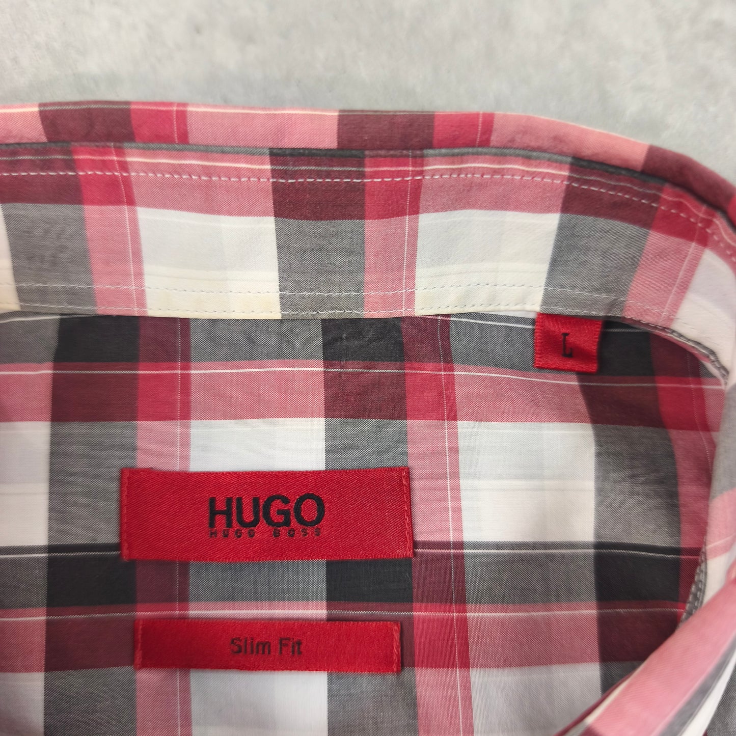 Chemise Hugo Boss Slim Fit Carreaux Rouge Noir Homme Taille L #0250