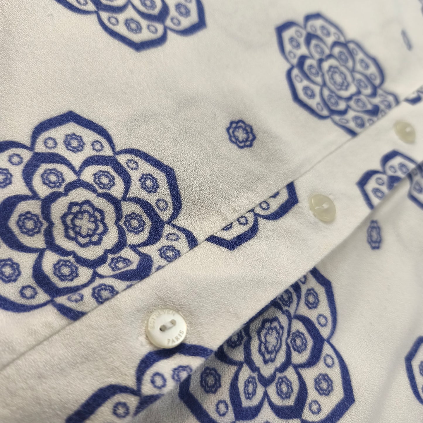Blouse Chemisier Est'Seven Paris Motifs Mandalas Bleu Blanc Volants Femme #0250