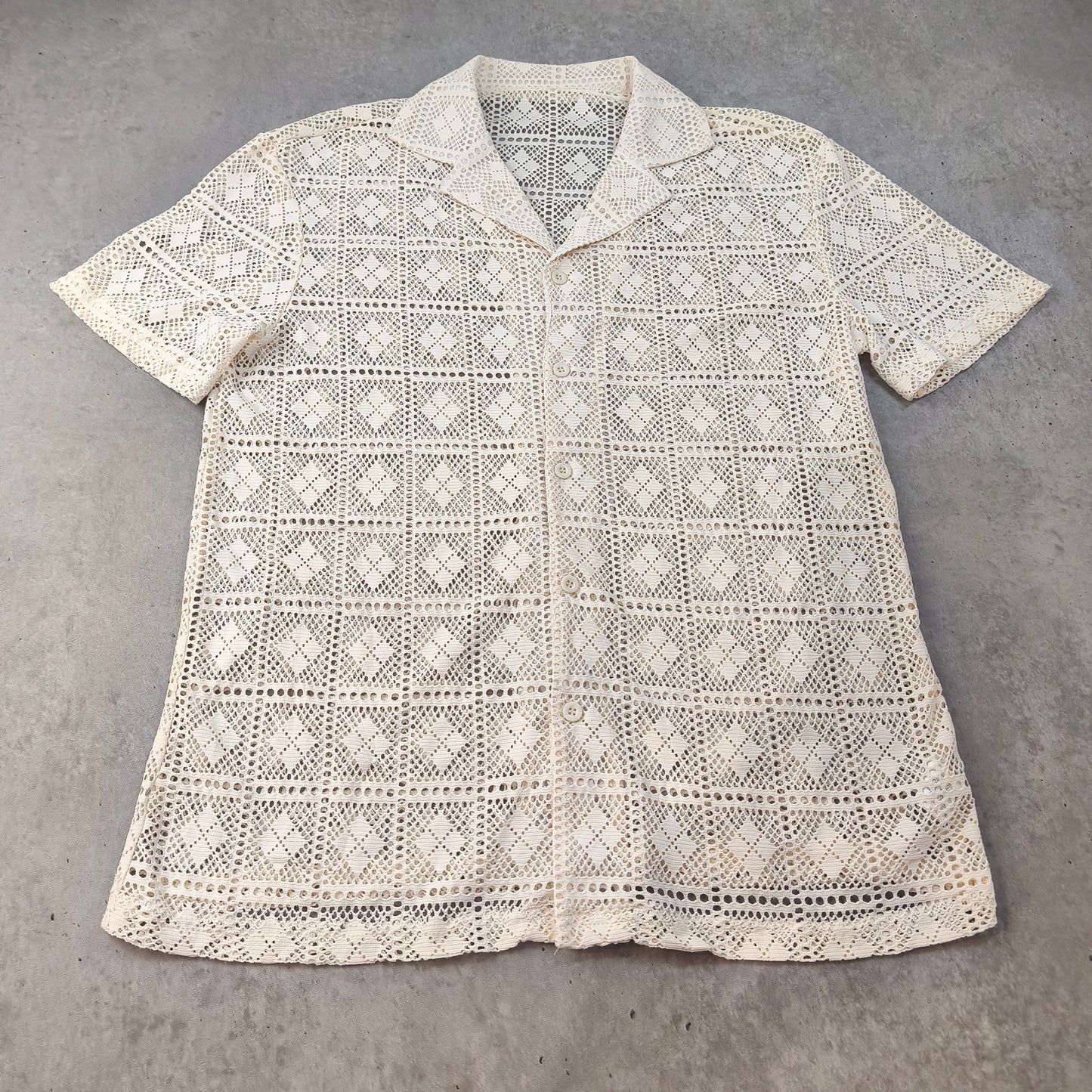 Chemise Crochet Dentelle Écru Beige Kimono Plage Tendance Boho Taille S Homme - #0250